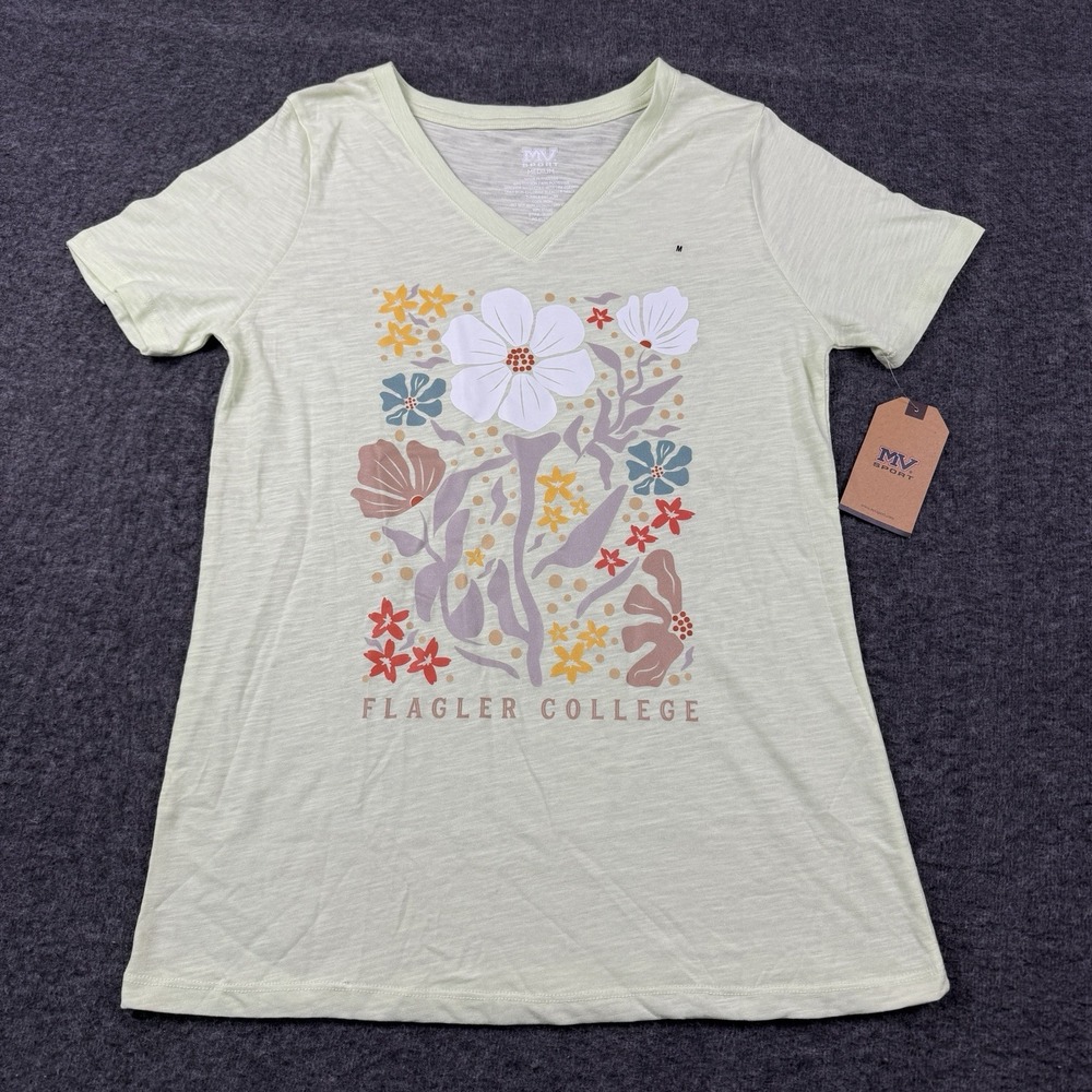 Flagler College Shirt Womens Medium Green Flowers Saints Sports NCAA Floral